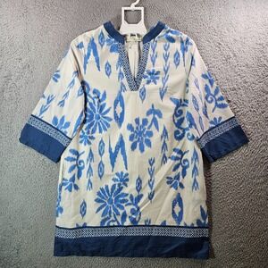 NWOT Pinch Women Casual Dress Small Lined‎ Split Neck Aztec Geometric Print Blue